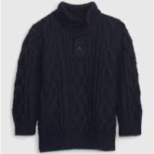 EUC Gap kids boys’ navy mock turtleneck cable knit sweater Sherpa lined collar L